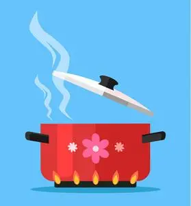 热气插画在锅中煮沸的水.矢量平面卡通插画照片