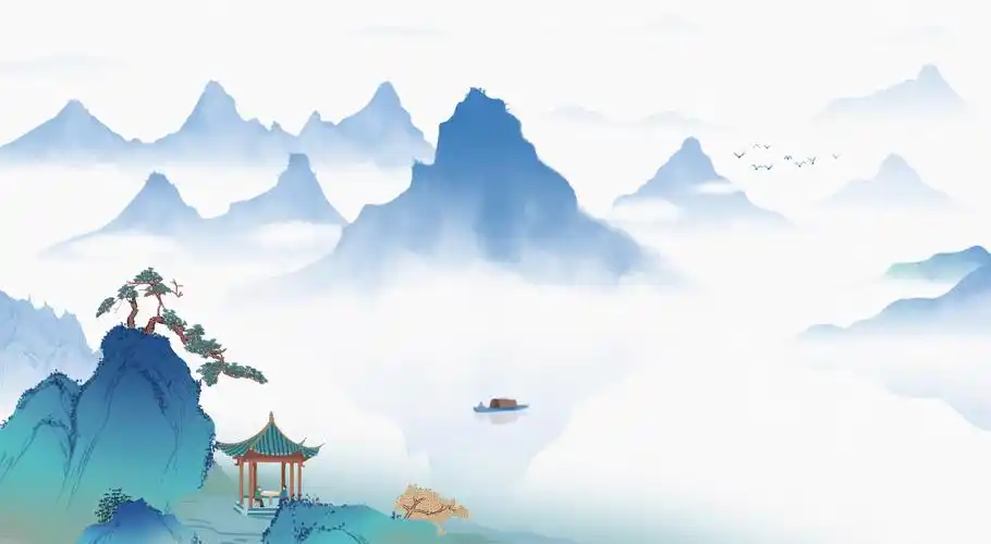 古风山水画卷中国风山水插画