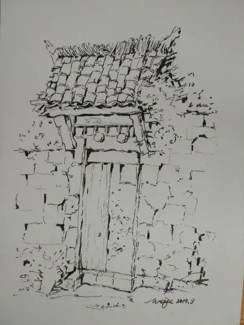 【钢笔淡彩】瓦房门头