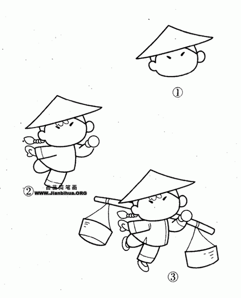 挑着扁担的人简笔画