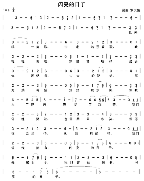 闪亮的日子 罗大佑 歌谱 简谱