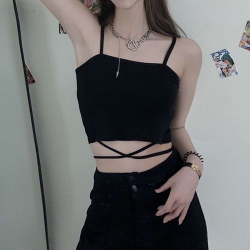 吊带小背心女夏季法式蝴蝶结绑带粉色性感纯欲风外穿内搭挂脖上衣