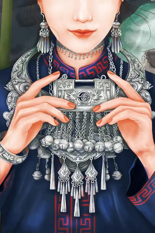 苗族银饰人物插画