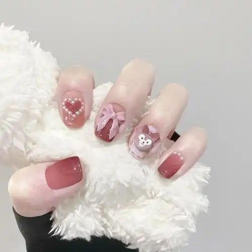 396粉渐玫菲玫红短款穿戴拆卸美甲成品假指甲贴片