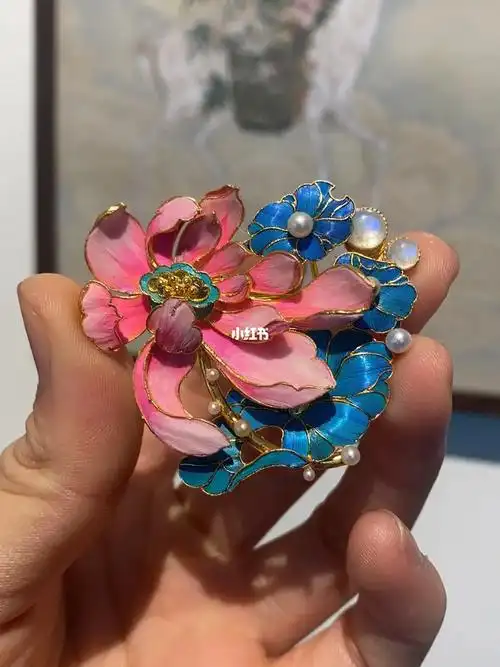 殊宫点翠时尚首饰荷花胸针吊坠