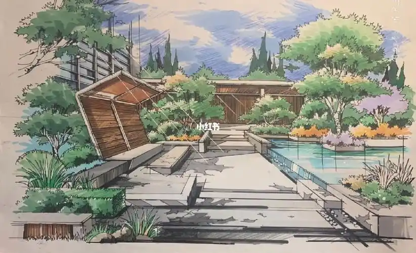 居住区,公园,效果图,手绘,马克笔上色可接单～需要dd#环境设计  #景观