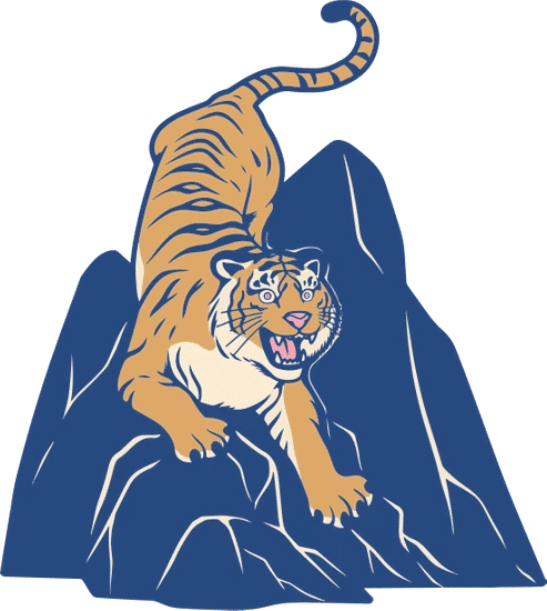 中式复古神仙线描插画猛虎下山