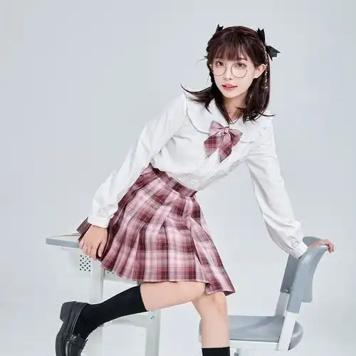 御茶家干枯玫瑰格裙水晶线版百褶半身jk制服半身裙