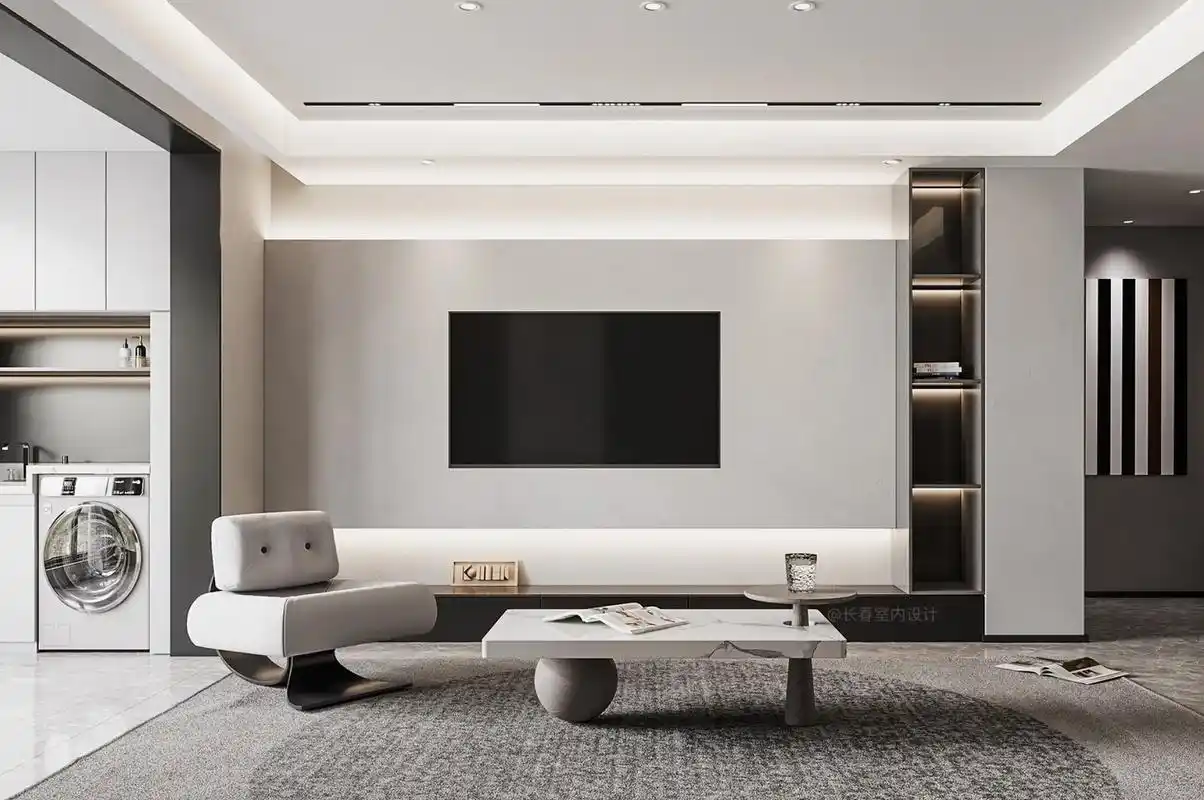 满满的电视柜墙设计还是悬空电视柜搭配石膏板还是轻奢的岩板背景墙呢