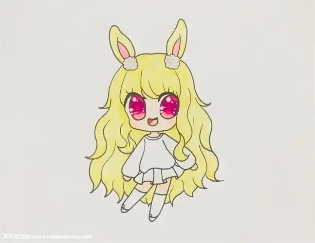 兔耳朵女孩动漫简笔画