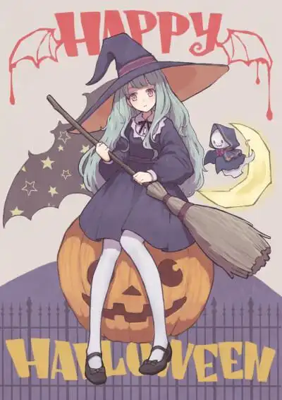 二次元小女巫可爱萌萝莉万圣节南瓜万圣节小女巫简笔画