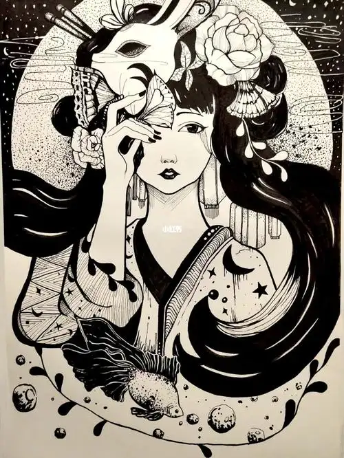 黑白装饰画临摹人物