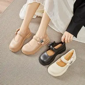 乐福女鞋英伦单鞋防水低帮复古软底花朵洋气网红款玛丽珍雨鞋新款