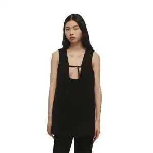 msduo新款immi吴晓敏 21春夏黑色米色方领直身短款无袖背心连衣裙