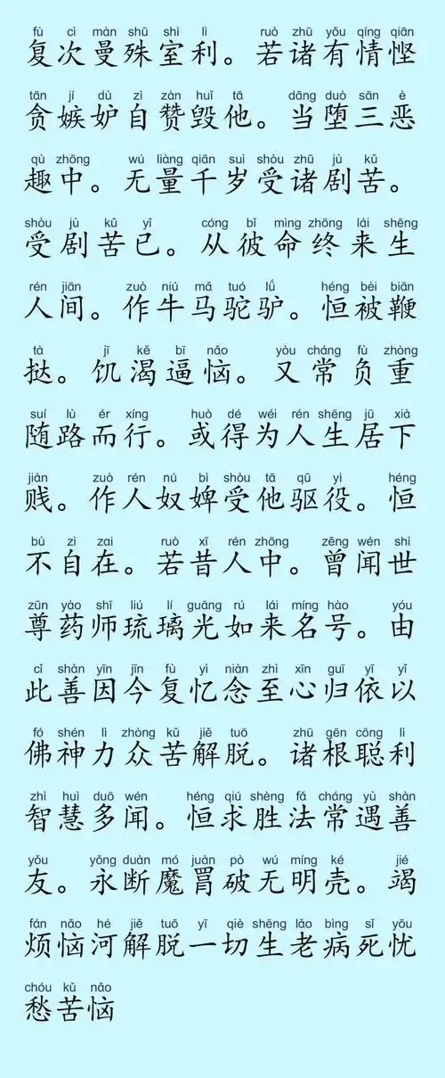 而众生念诵《药师经》,赞叹供养药师如来可以增福延寿,消解解难.