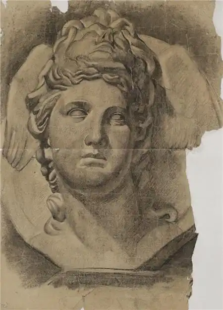 李家桢 《残破的·石膏素描·希腊女神头像》 素描纸本  55.