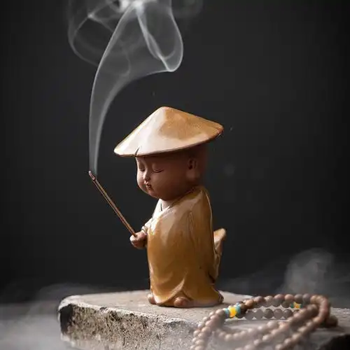 创意小和尚摆件陶瓷行路僧小沙弥禅意复古客厅书房装饰工艺品摆设