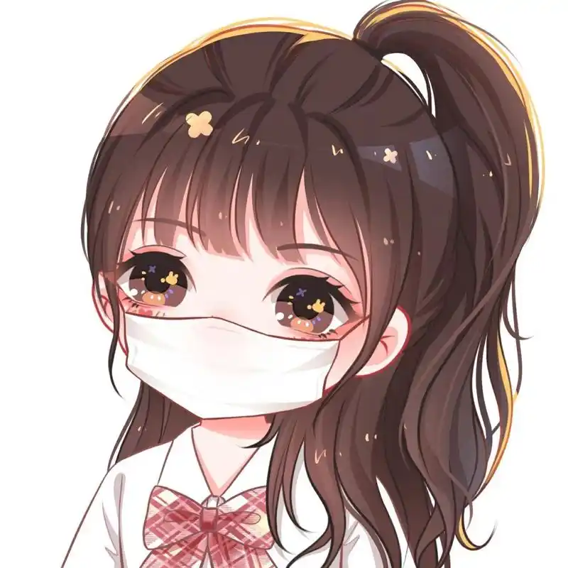 卡通q版可爱女生头像 半马尾戴口罩女生头像~ 直播画的 图2空白背景