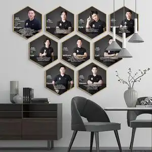 铝合金六边形员工展示墙学校亚克力教师形象墙教练团队简介相框