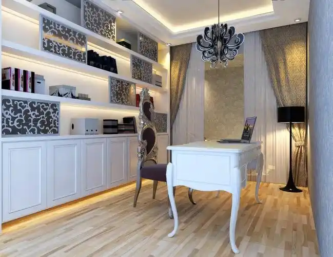 典雅大气的欧式简约风三室两厅现代简约书房装修效果图设计欣赏