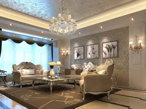 三居室简欧风格客厅沙发背景墙