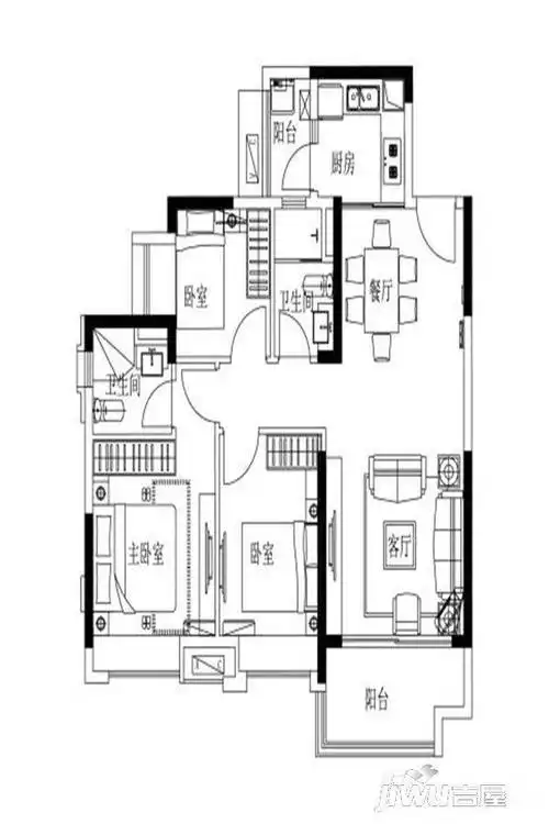保利天汇一期中景花园95㎡2房户型图_清远保利天汇2室2厅1卫,91.