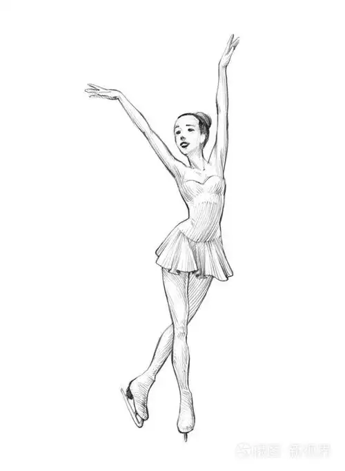 花样滑冰女子的手绘草图铅笔插图