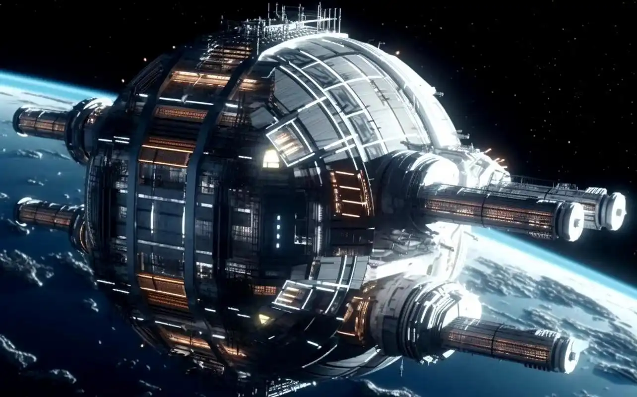 ai创作:一组未来空间站的概念图,大部分都具有可旋转的人工重力环形结