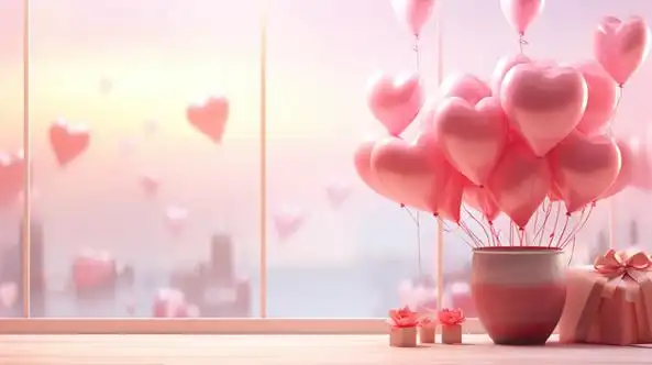 七夕情人节唯美粉色爱心气球节日图片