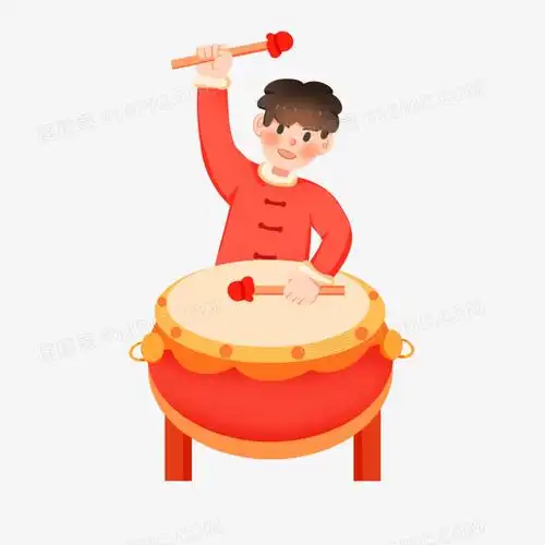 手绘卡通男孩击鼓免抠素材