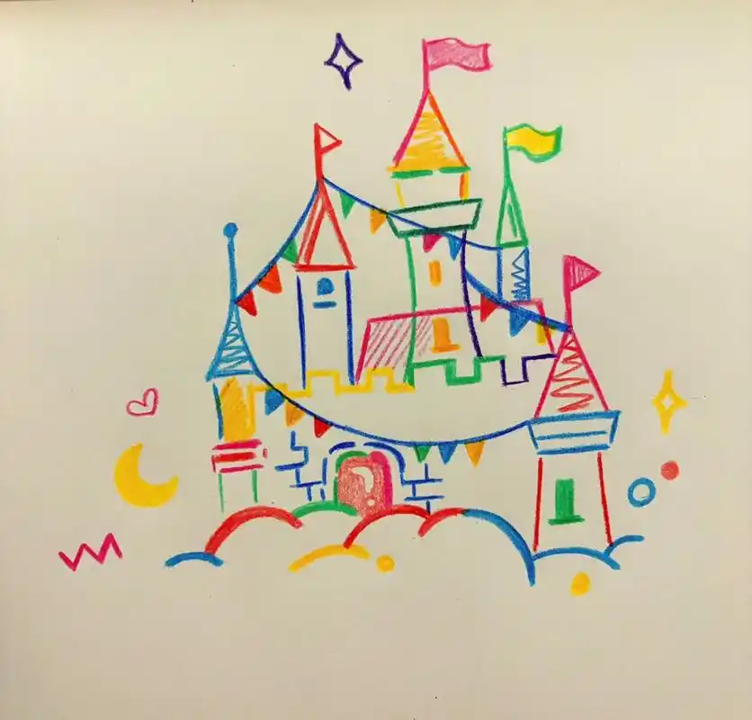 彩铅简笔画教程城堡.期待前往暗夜的城堡皓月在选处的崖角眺望