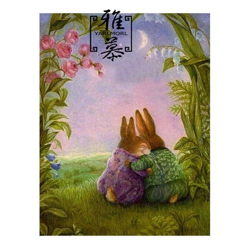 正品dmc印花十字绣儿童房油画卡通温馨兔子彼得兔之一起看夜景