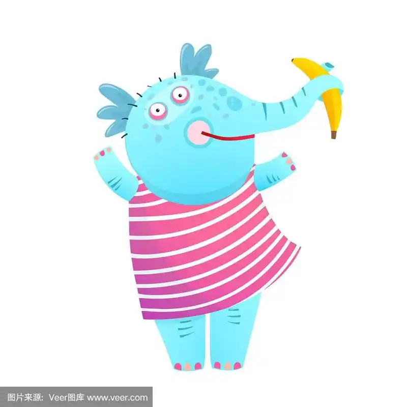 有趣的孩子大象吃香蕉穿着衣服