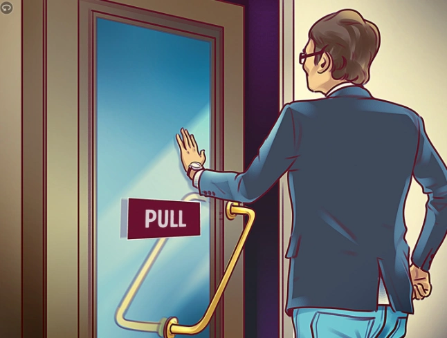 商场入口,一位男士推门而入