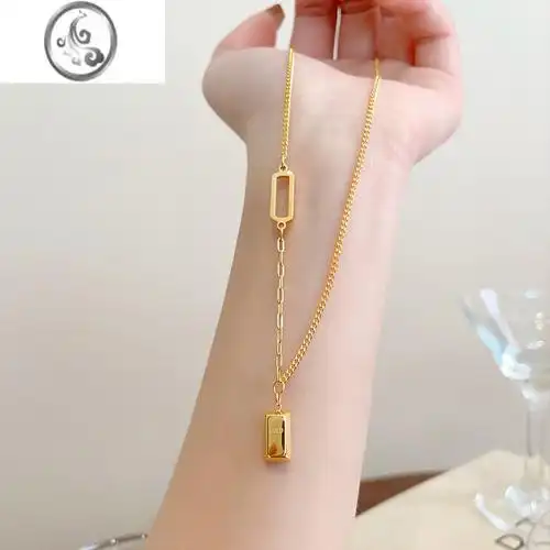 jimi小金砖项链女2023年新款金高级感小众锁骨颈链钛钢不掉色