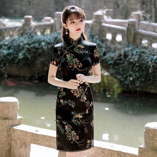 2022年新款真丝旗袍桑蚕丝复古夏季短款女改良日常年轻款高端气质