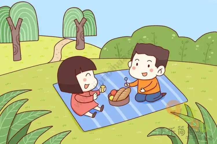 春游主题简笔画小朋友手拉手一起去踏春吧