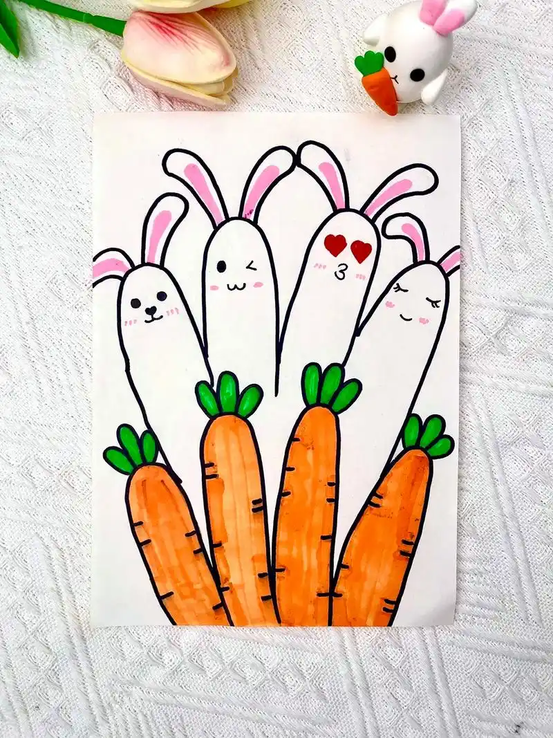 手掌画胡萝卜兔子简笔画