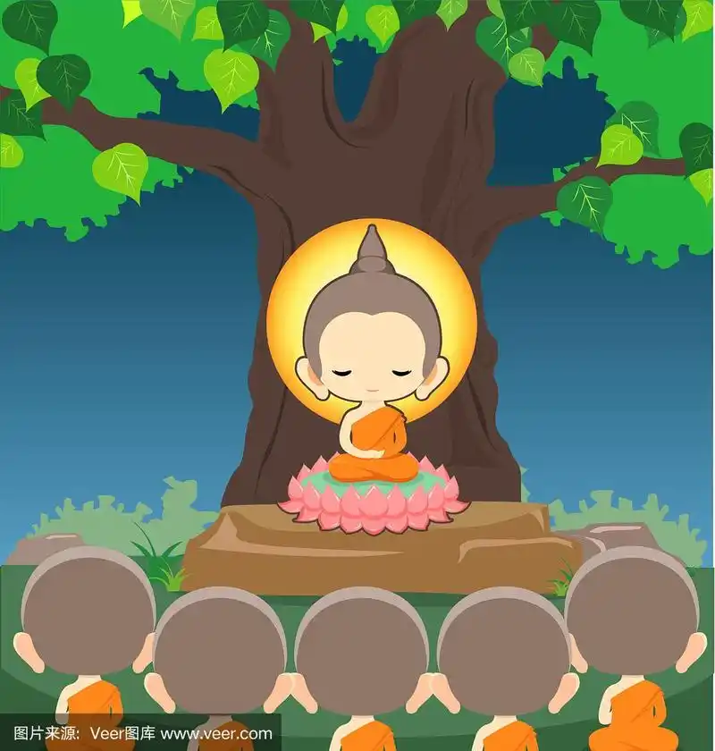 佛陀坐在菩提树下的荷花上