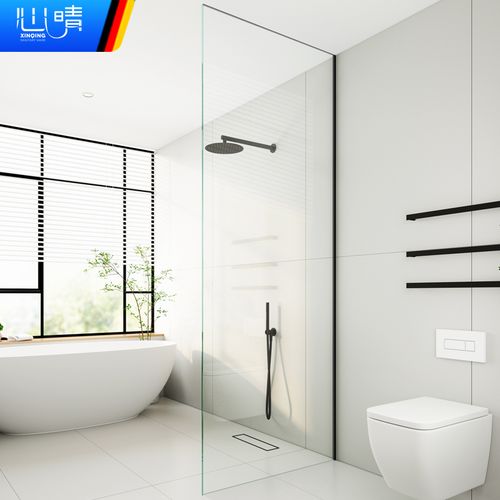 心晴简易浴室无框隔断定制一字形到顶浴屏卫生间干湿分离淋浴房