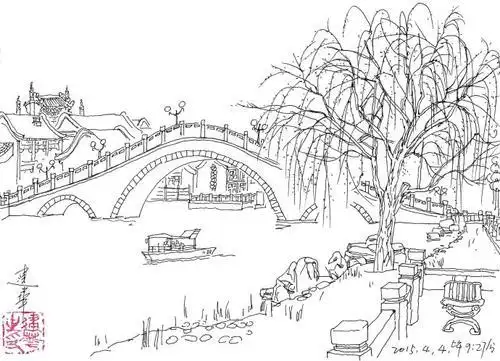 江南风景房子简笔画