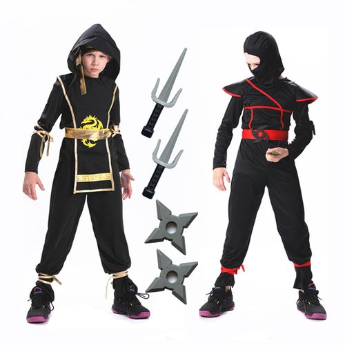 忍者衣服表演服装男孩女孩儿童狂欢节聚会服装武士套装武器飞镖
