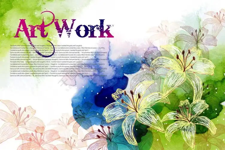 手绘花朵与水彩背景等psd分层素材