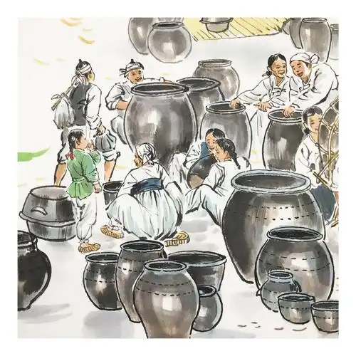 (朝鲜)民俗画 成植《秋天的别样景色》平壤美术大学 星朝画廊