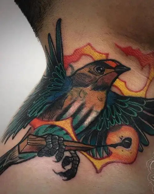 暴力遮盖纹身图片_颈部new school纹身图案