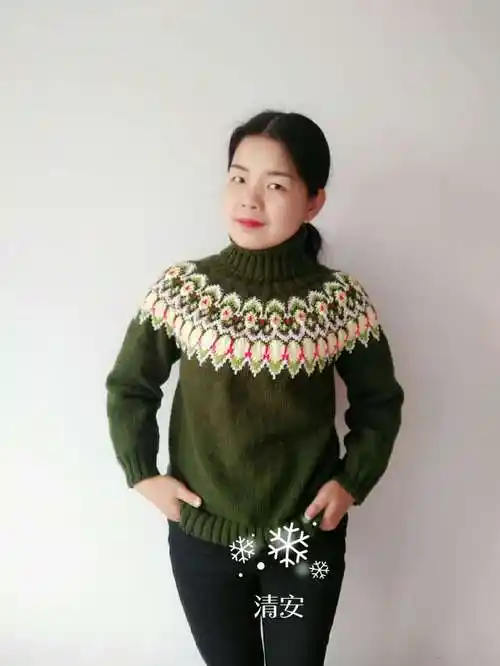 女士棒针提花圆肩毛衣