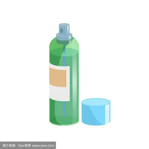 卡通风格简单的渐变发胶固定图标.打开绿色透明容器与蓝色帽.