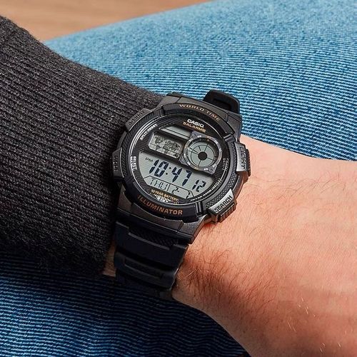 卡西欧casio多功能学生运动100米防水石英电子男士手表 ae-1000w