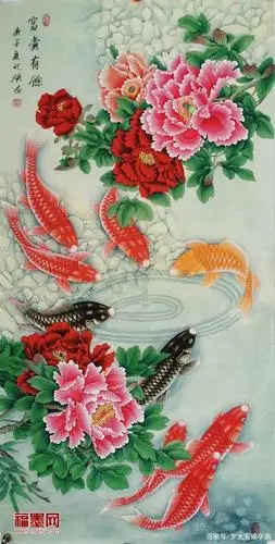 九鱼荷花图欣赏 锦鲤戏莲 好运不断富贵连年