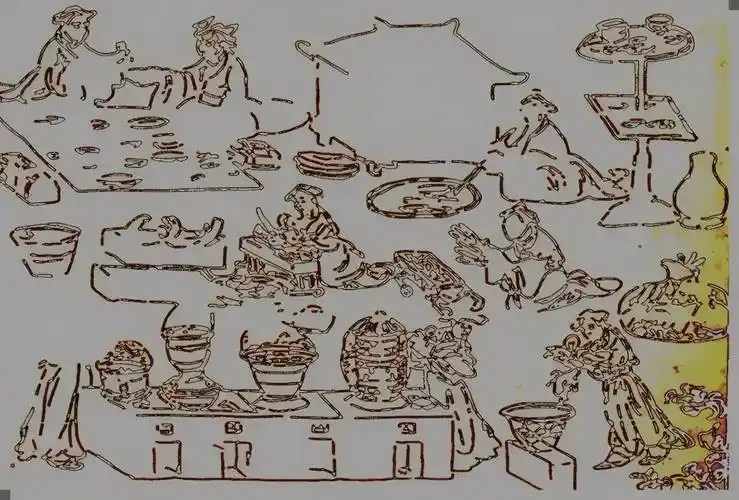 汉代画像石描摹图,也是一幅庖厨图,呈现出明显的蒸笼图像.